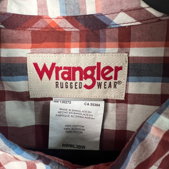 Wrangler Rugged Wear Wrinkle Resist Plaid Long Sleeve Button Pocket Men’s XXL - Picture 5 of 5